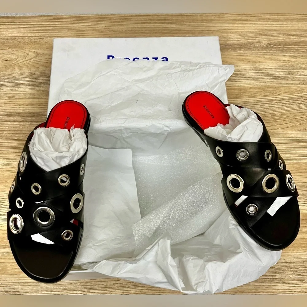 NEW Proenza Schouler Black Eyelet Flat Sandal Size 35.5